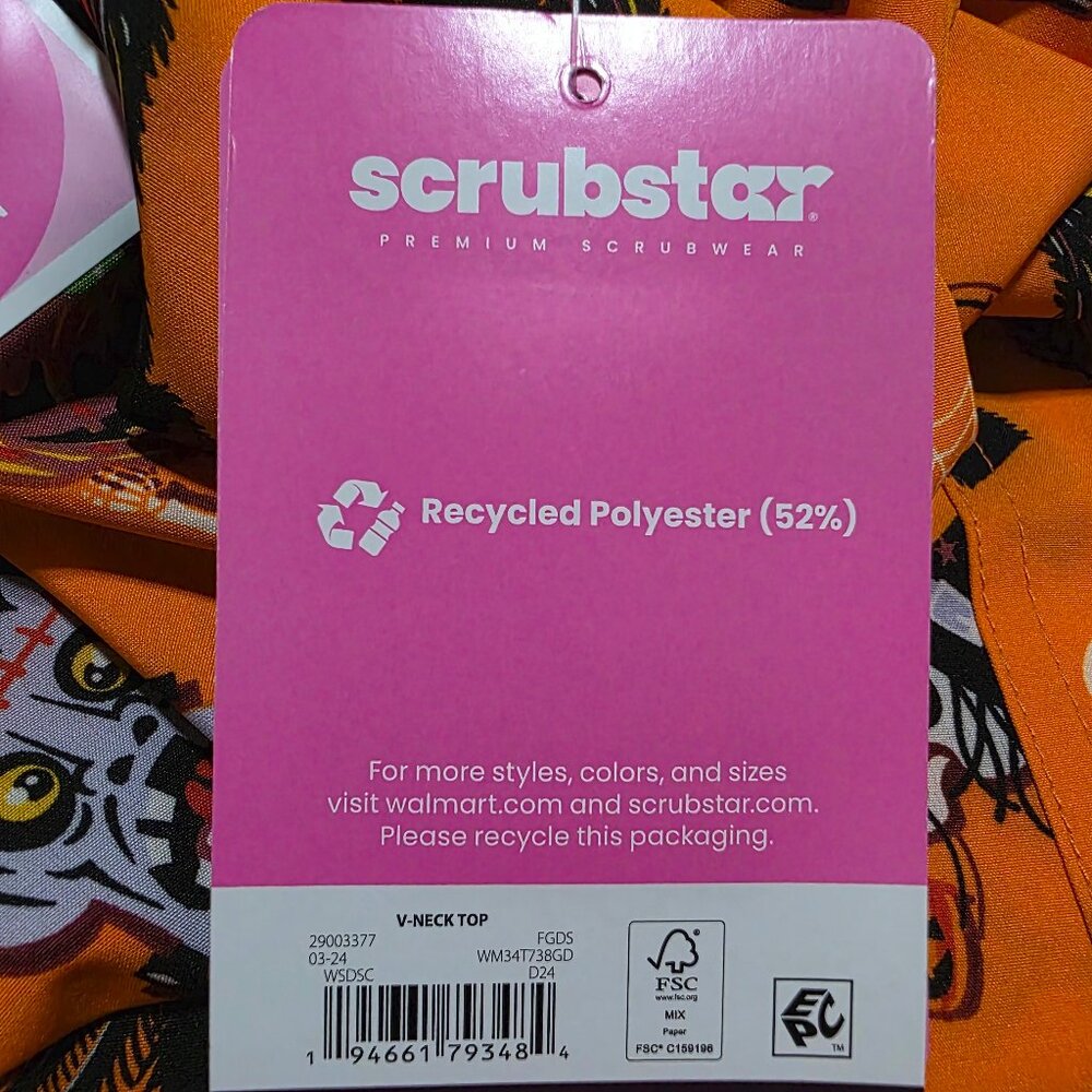 Scrubstar Cat Spider Skeleton V Neck Print Scrub Top​ Womens Orange Soft Fabric - Picture 10 of 10